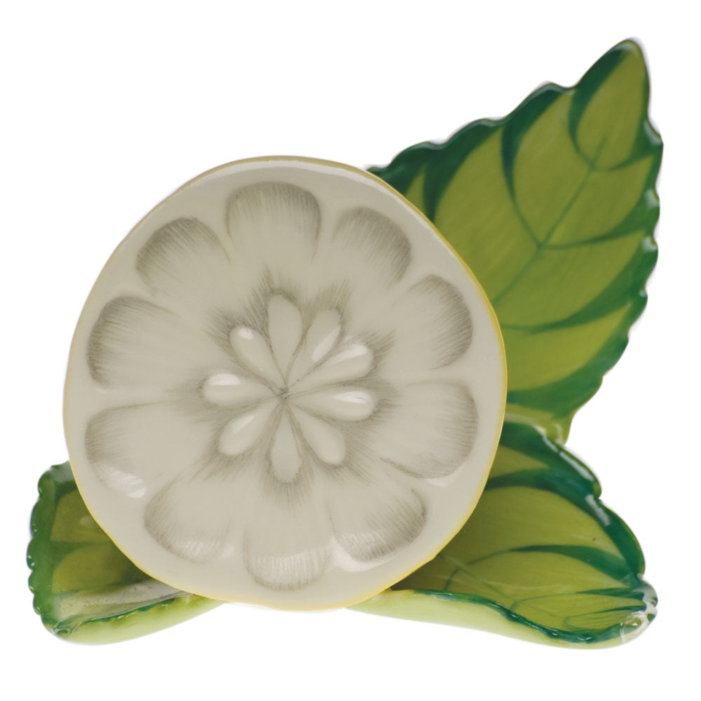 Hand-painted Herend Lemon on Leaf Table Place Cards & Place Card Holder in fine porcelain, 3in L X 2in H, on a white background