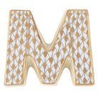Hand-painted Herend Letter M Figurine in fine porcelain, 2.25in L X 2.25in W X 0.5in H, on a white background