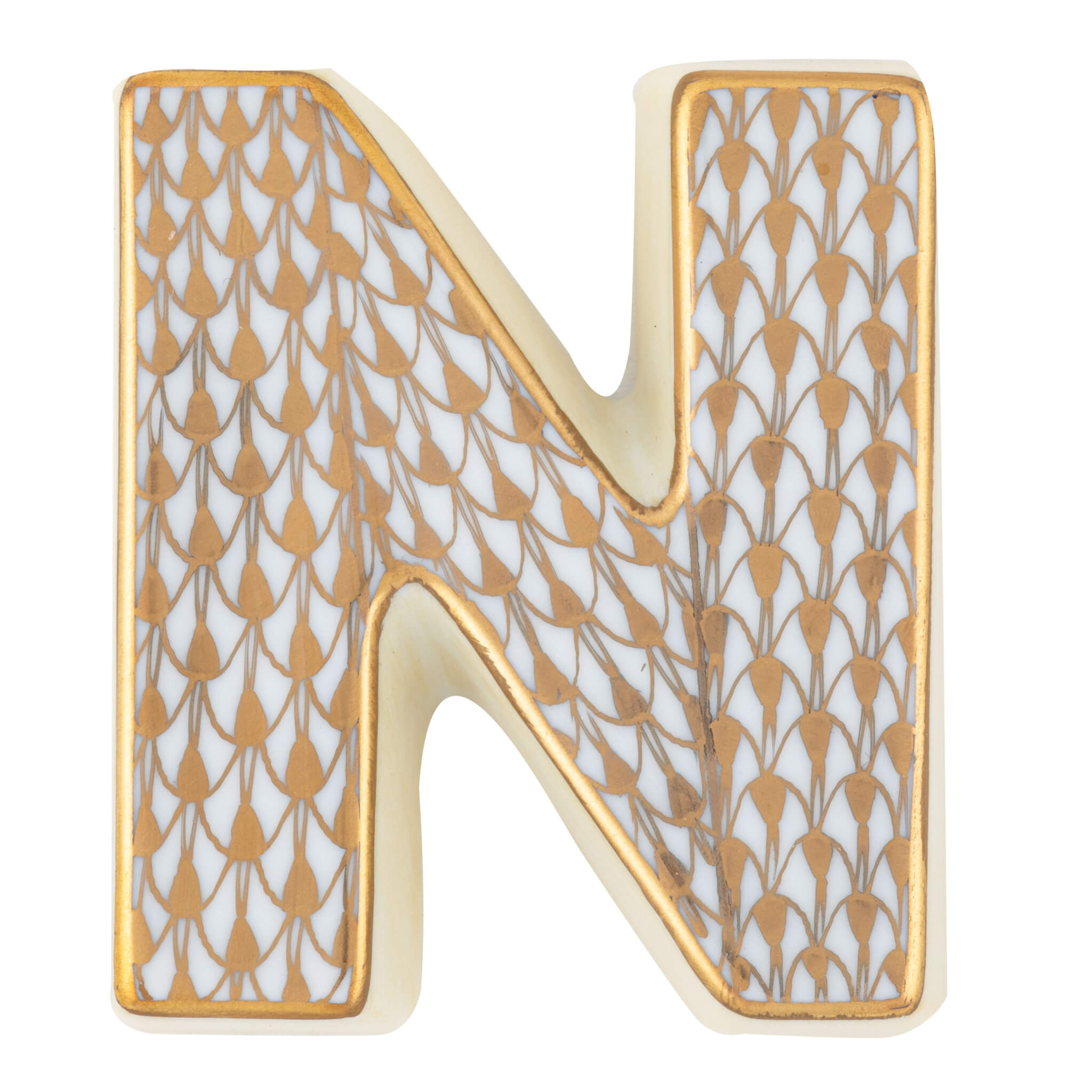 Herend Letter N in Gold - Hand-painted Hungarian porcelain figurine by Herend. Paris Tableware.
