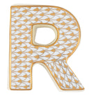 Hand-painted Herend Letter R Figurine in fine porcelain, 2.25in L X 1.5in W X 0.5in H, on a white background