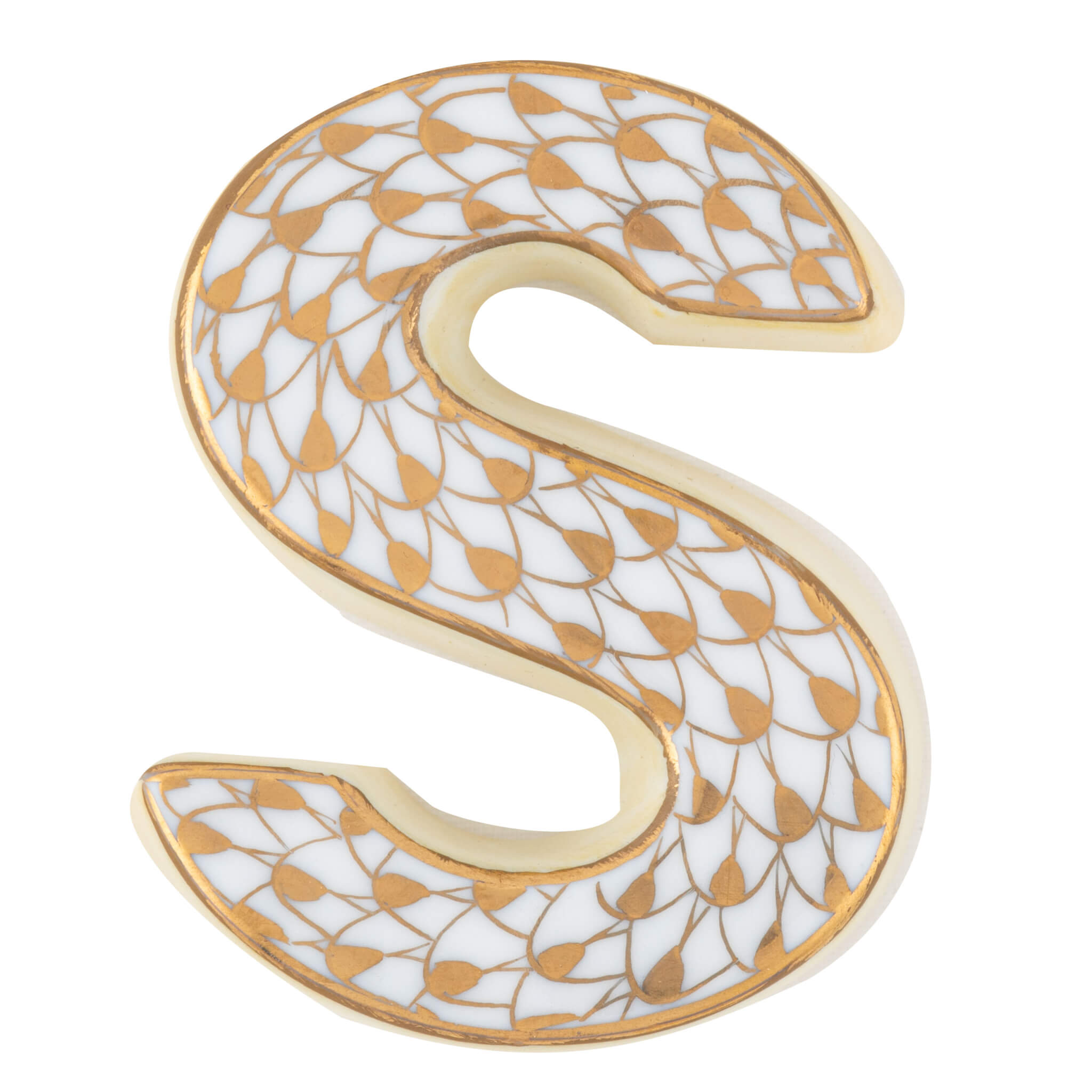 Herend Letter S in Gold - Hand-painted Hungarian porcelain figurine by Herend. Paris Tableware.