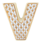 Hand-painted Herend Letter V Figurine in fine porcelain, 2.25in L X 2.25in W X 0.5in H, on a white background
