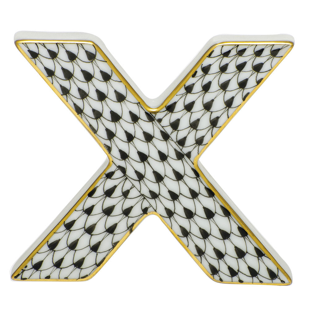 Letter X Figurine in hand-painted Black porcelain by Herend of Hungary