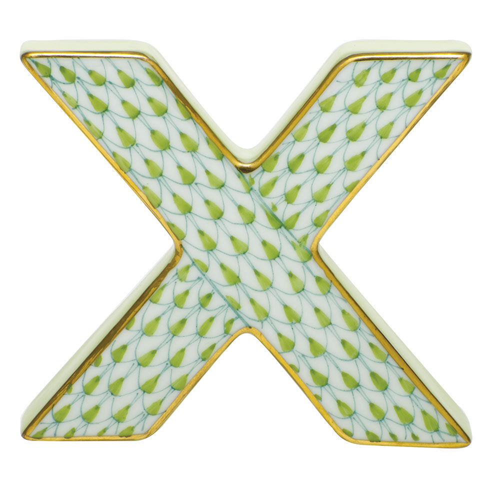 Herend Letter X Figurine porcelain figurine painted in the Key Lime fishnet pattern