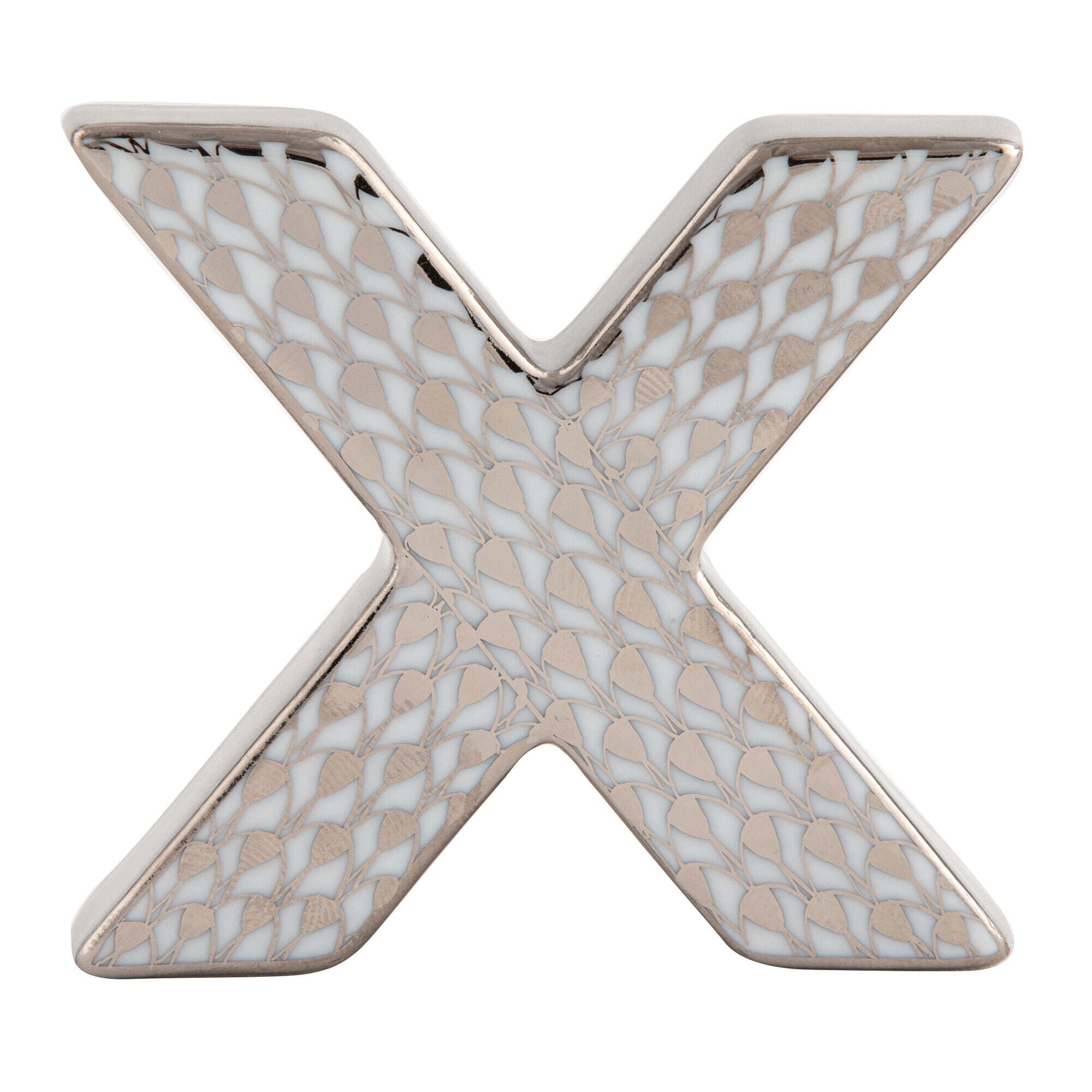 Letter X Figurine in hand-painted Platinum porcelain by Herend of Hungary