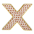 Rust fishnet Letter X Figurine figurine, hand-painted Herend porcelain with 24k gold accents