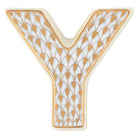 Hand-painted Herend Letter Y Figurine in fine porcelain, 2.25in L X 2.25in W X 0.5in H, on a white background