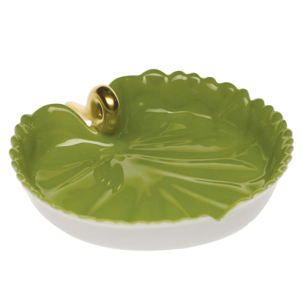 Hand-painted Herend Lily Pad Garnishment in fine porcelain, 4.25in L X 4.25in W, on a white background
