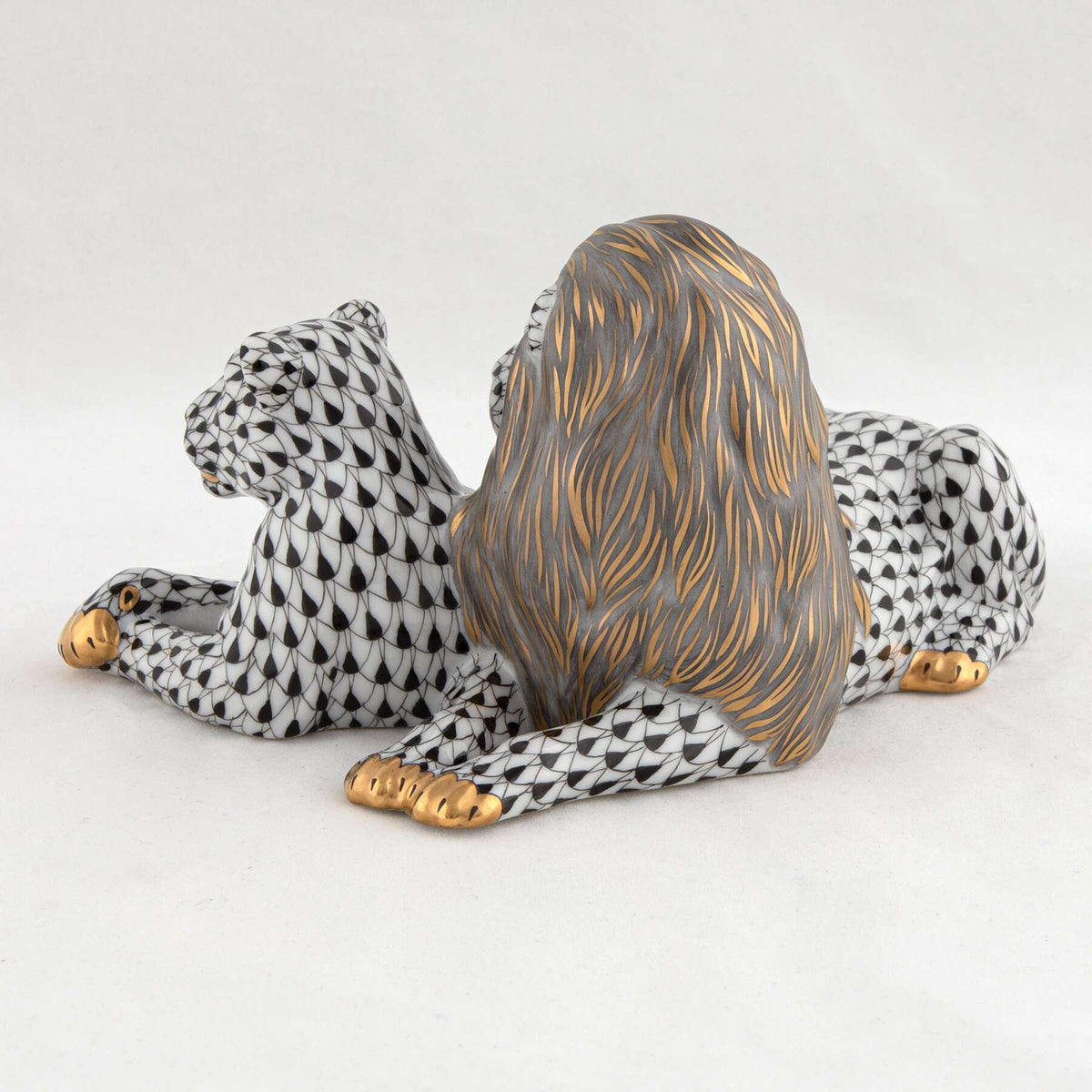 Herend Lion and Lioness Figurine – Black, alternate view