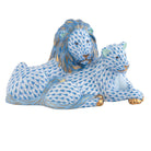 Herend Lion and Lioness Figurine porcelain figurine painted in the Blue fishnet pattern