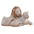 Chocolate fishnet Lion and Lioness Figurine figurine, hand-painted Herend porcelain with 24k gold accents