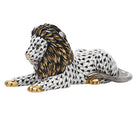 Hand-painted Herend Lion Figurine in Black fishnet porcelain on a white background