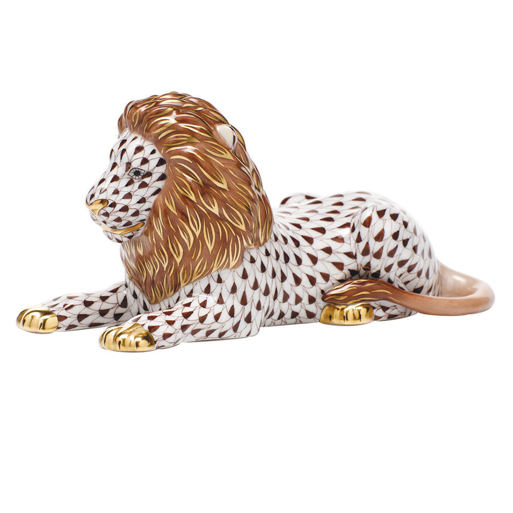 Lion Figurine in hand-painted Chocolate porcelain by Herend of Hungary