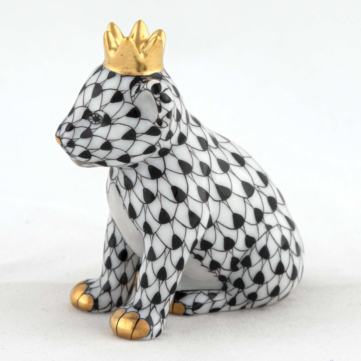 Herend Lion Cub with Crown Figurine – Black, alternate view