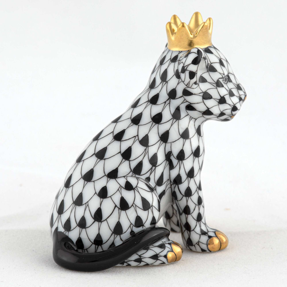 Herend Lion Cub with Crown Figurine – Black, alternate view