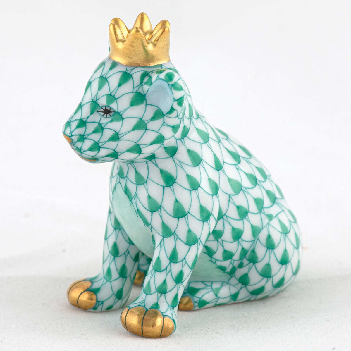 Herend Lion Cub with Crown Figurine – Green, alternate view