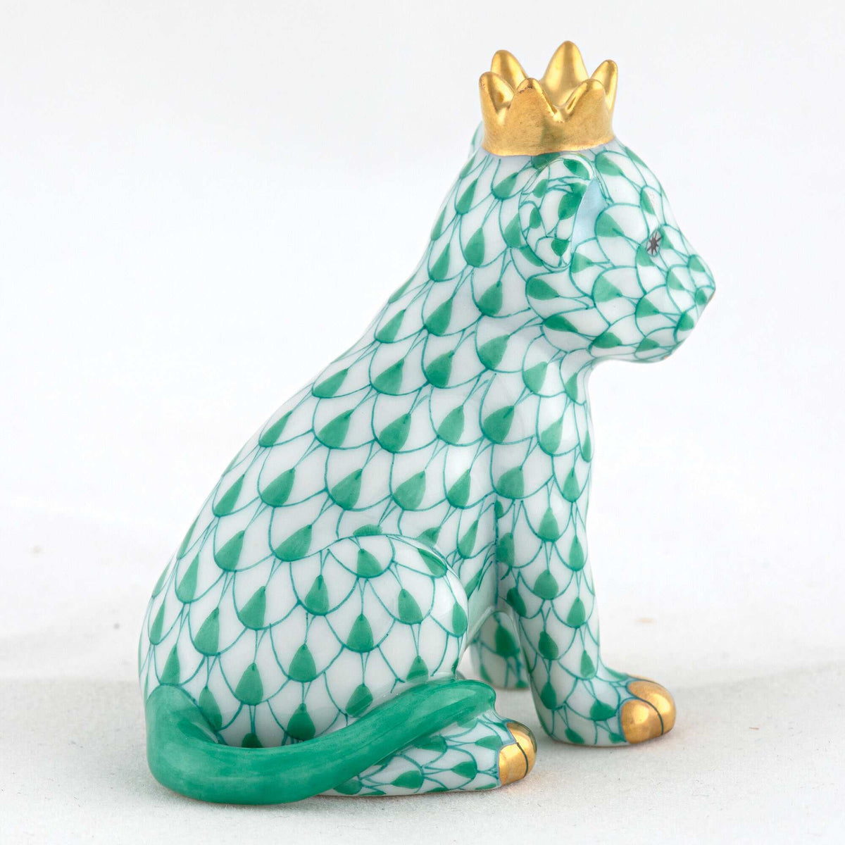 Herend Lion Cub with Crown Figurine – Green, alternate view