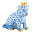 Blue fishnet Lion Cub with Crown Figurine figurine, hand-painted Herend porcelain with 24k gold accents