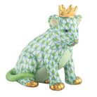Key Lime fishnet Lion Cub with Crown Figurine figurine, hand-painted Herend porcelain with 24k gold accents