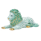 Hand-painted Herend Lion Figurine in Green fishnet porcelain on a white background