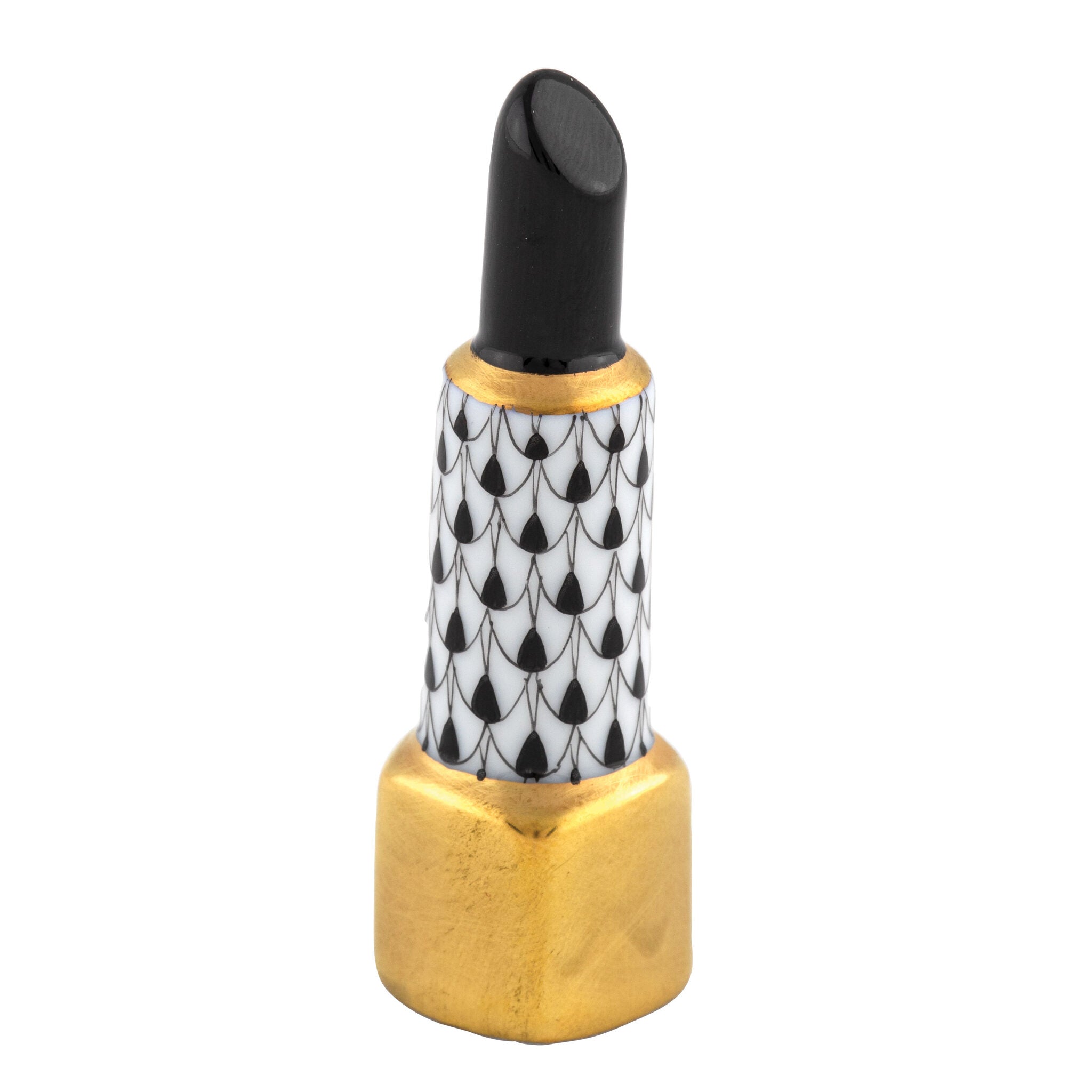 Herend Lipstick Figurine porcelain figurine painted in the Black fishnet pattern