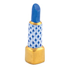 Hand-painted Herend Lipstick Figurine in Sapphire fishnet porcelain on a white background