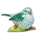Herend Little Bird on Holly Figurine porcelain figurine painted in the Green fishnet pattern