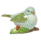 Little Bird on Holly Figurine in hand-painted Key Lime porcelain by Herend of Hungary