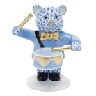 Hand-painted Herend Little Drummer Bear Figurine in fine porcelain, 2.5in L X 3in H, on a white background