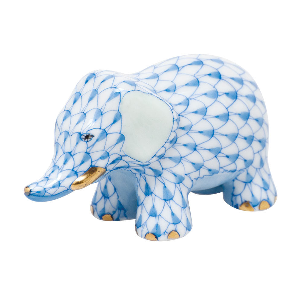 Herend Little Elephant Figurine porcelain figurine painted in the Blue fishnet pattern