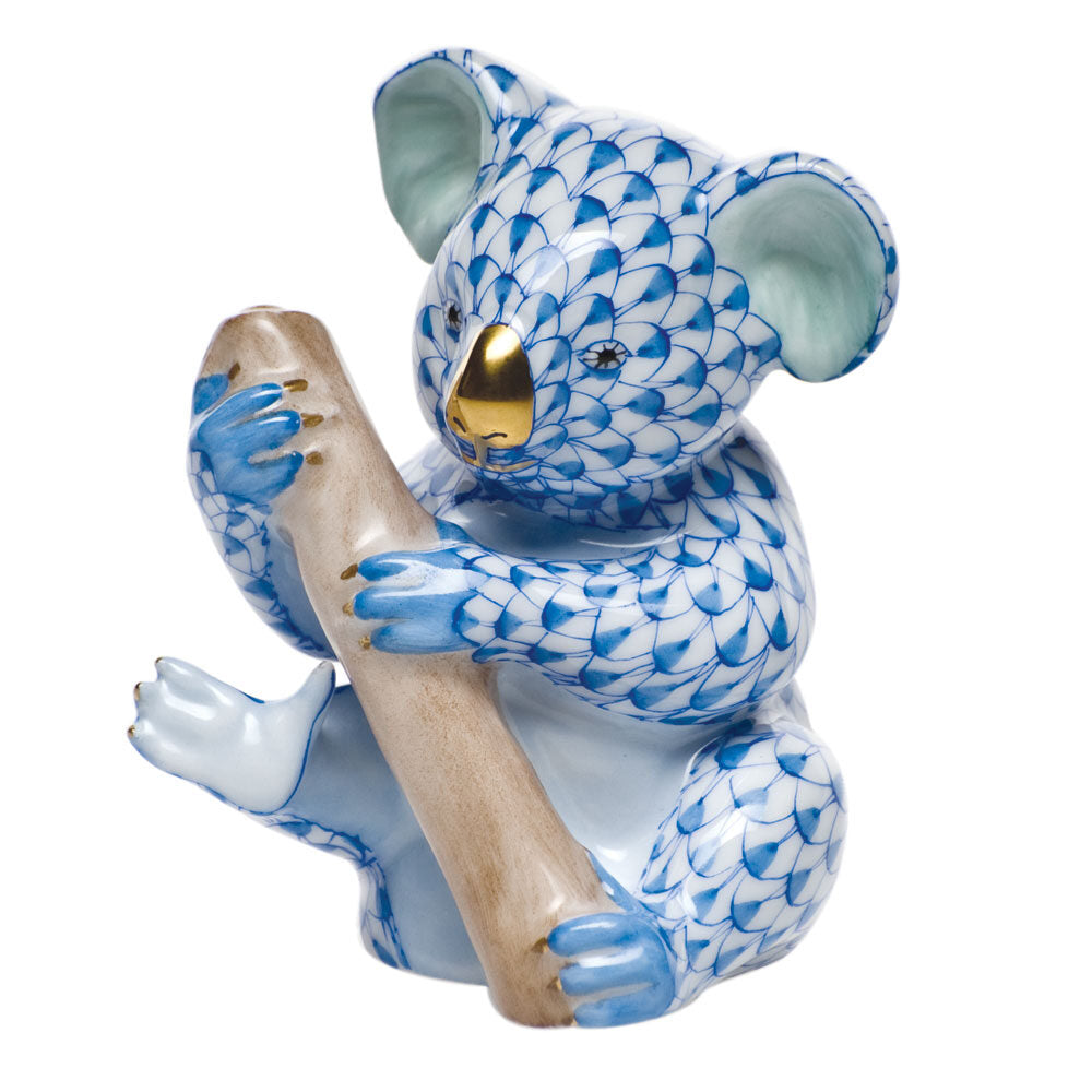 Herend Little Koala Figurine porcelain figurine painted in the Blue fishnet pattern
