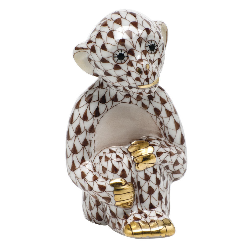Herend Little Monkey Figurine porcelain figurine painted in the Chocolate fishnet pattern