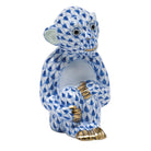 Hand-painted Herend Little Monkey Figurine in Sapphire fishnet porcelain on a white background