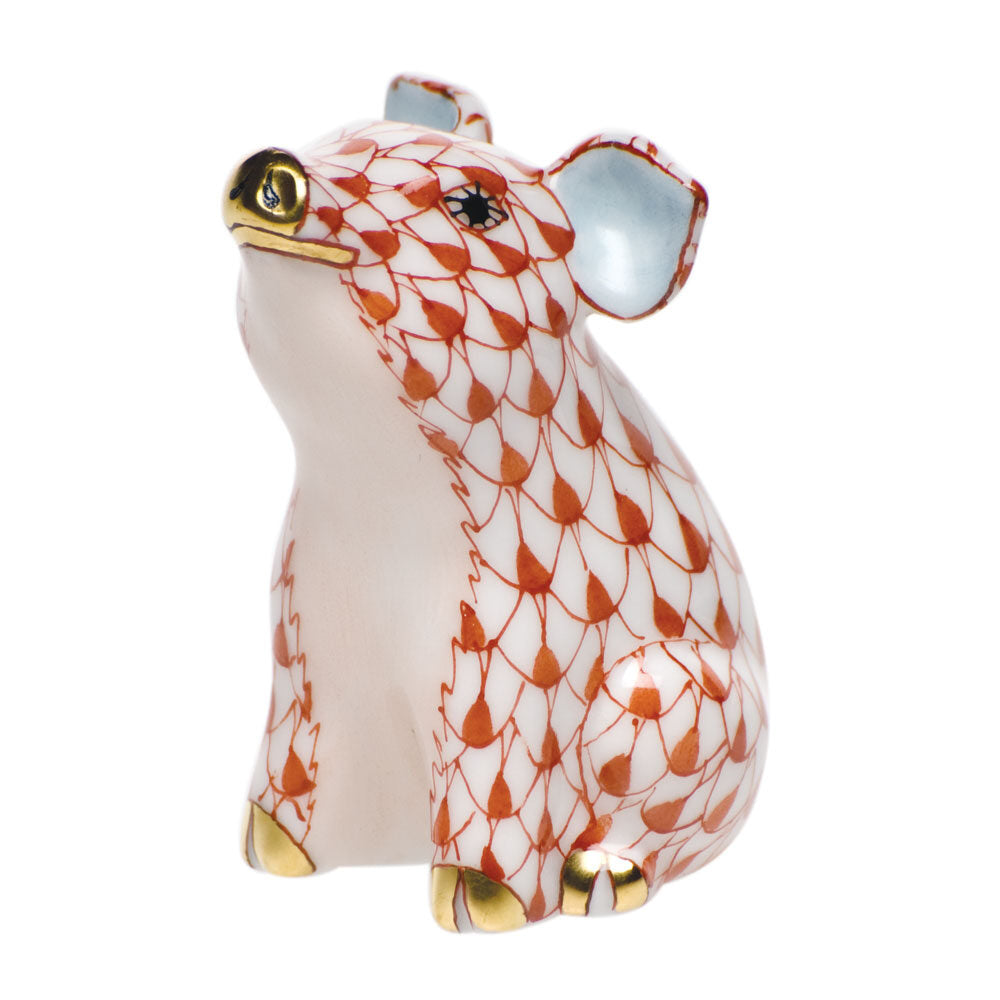 Herend Little Pig Sitting Figurine porcelain figurine painted in the Rust fishnet pattern