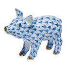 Blue fishnet Little Pig Standing Figurine figurine, hand-painted Herend porcelain with 24k gold accents
