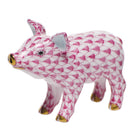 Herend Little Pig Standing Figurine porcelain figurine painted in the Raspberry fishnet pattern