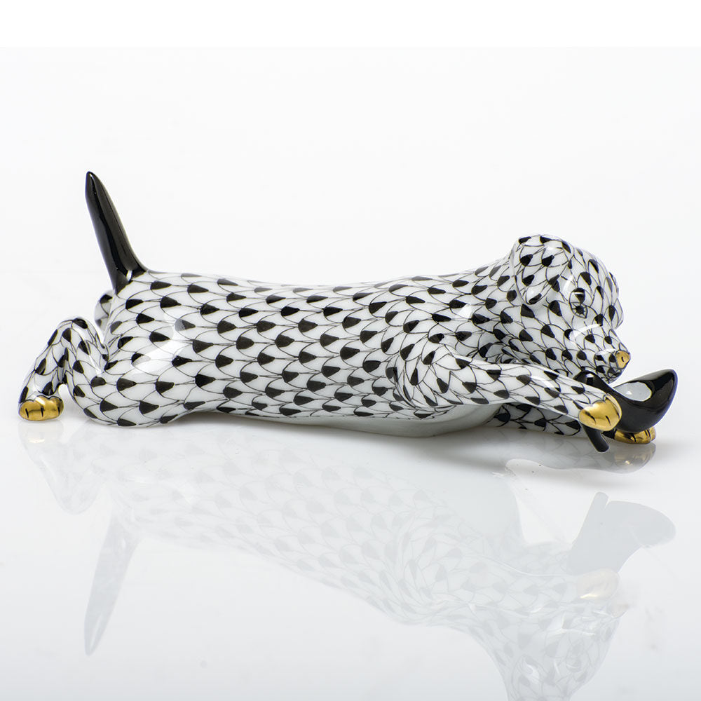 Black fishnet Little Rascal Figurine figurine, hand-painted Herend porcelain with 24k gold accents