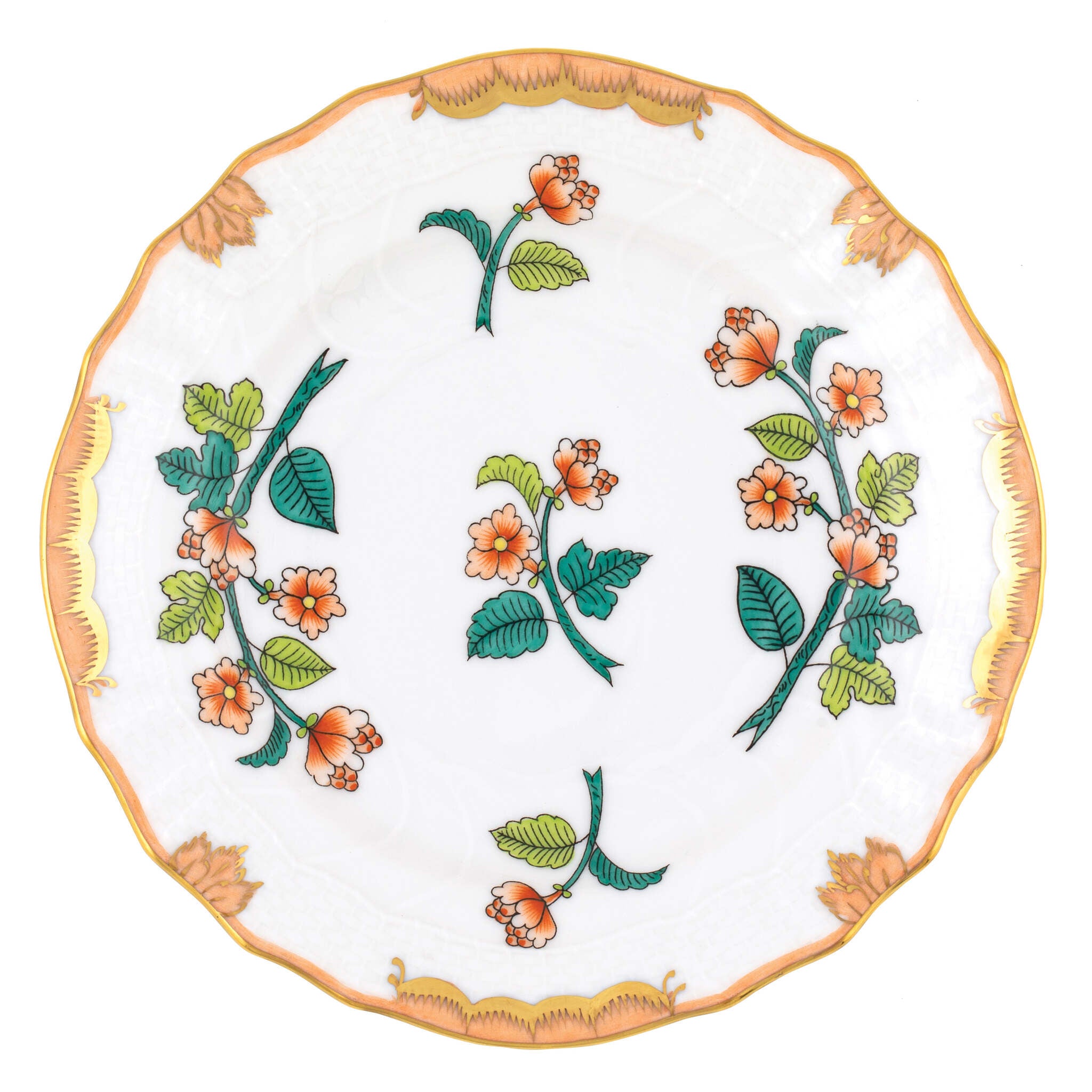 Hand-painted Herend Livia Bread and Butter Plate in fine porcelain, 6in D, on a white background