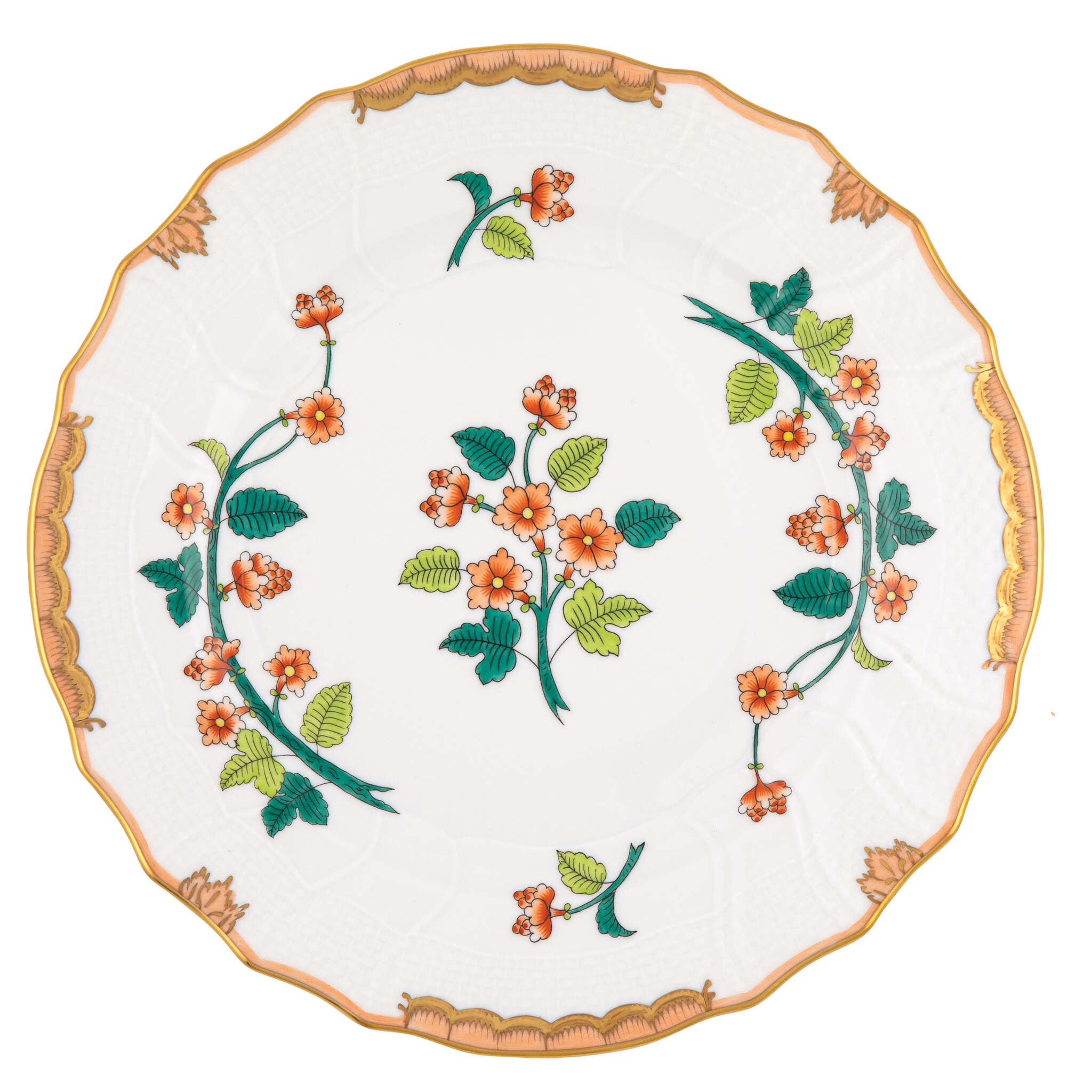 Hand-painted Herend Livia Dinner Plate in fine porcelain, 10.5in D, on a white background