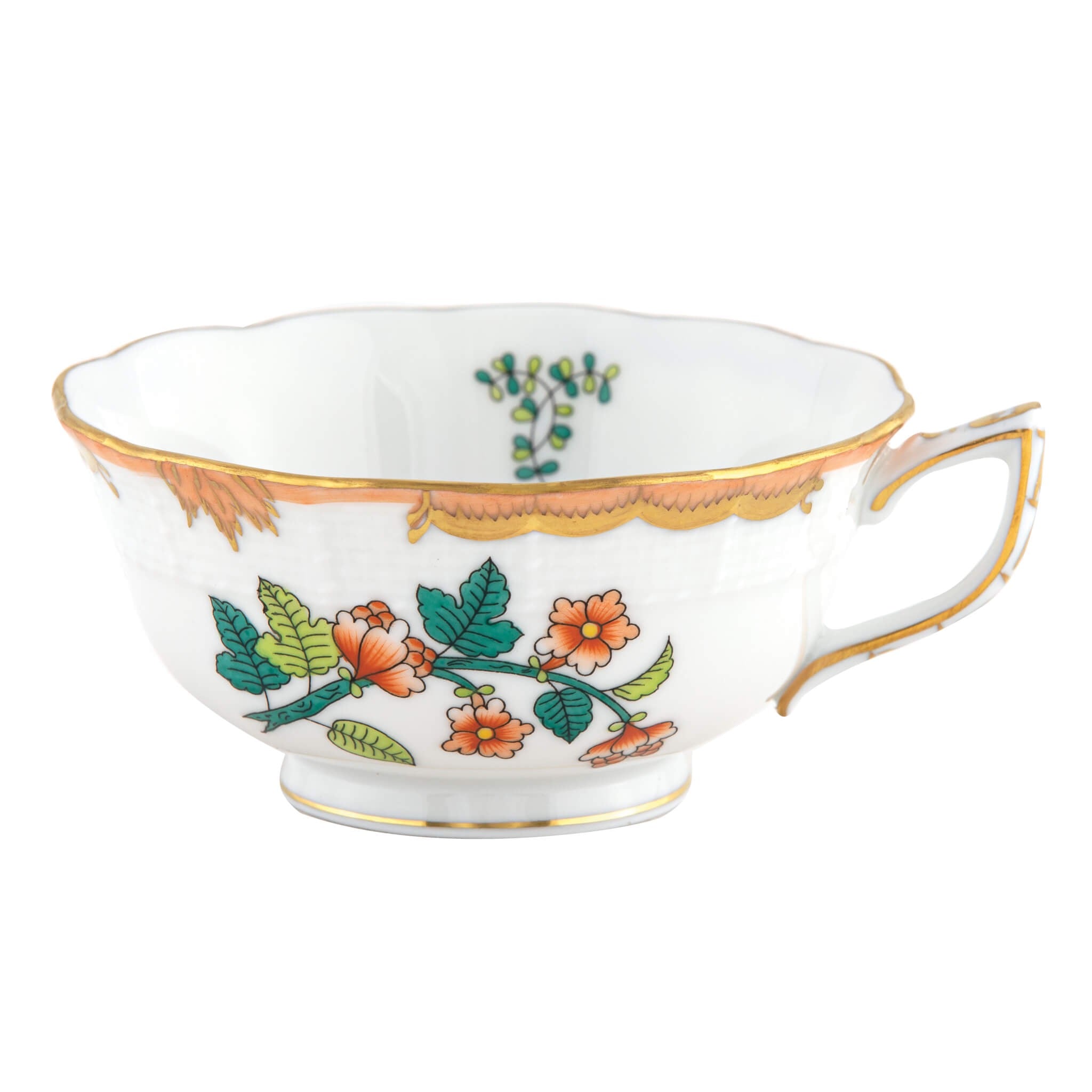 Hand-painted Herend Livia Tea Cup Cup & Saucer Set in fine porcelain, on a white background