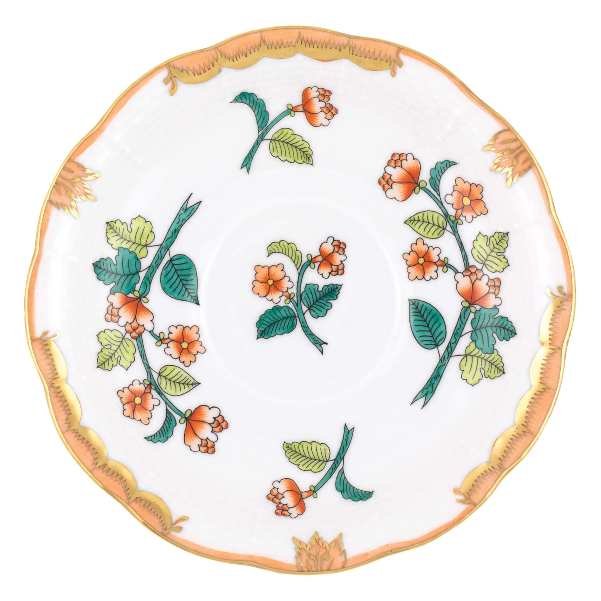 Hand-painted Herend Livia Tea Saucer Cup & Saucer Set in fine porcelain, 6in D, on a white background