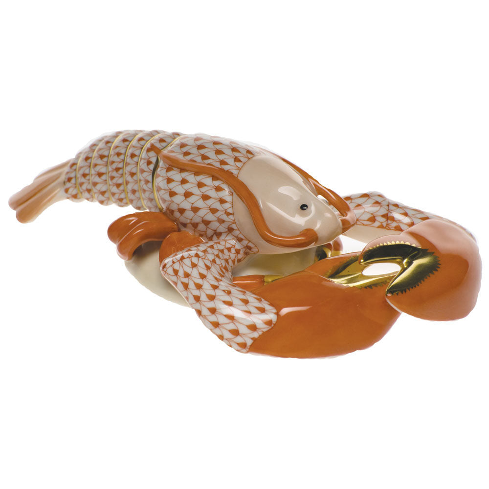 Hand-painted Herend Lobster Figurine in fine porcelain, 7in L X 1.5in H, on a white background