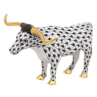 Hand-painted Herend Longhorn Figurine in Black fishnet porcelain on a white background