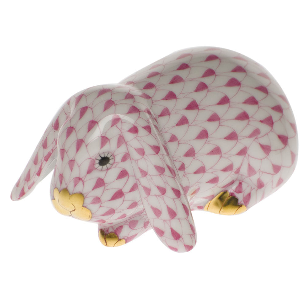 Raspberry fishnet Lop Ear Bunny Figurine figurine, hand-painted Herend porcelain with 24k gold accents