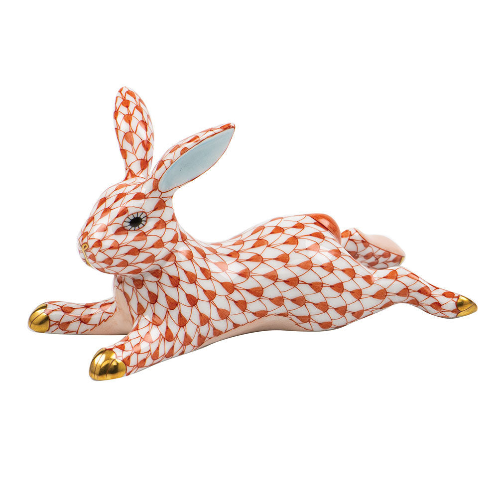 Lounging Bunny Figurine in hand-painted Rust porcelain by Herend of Hungary