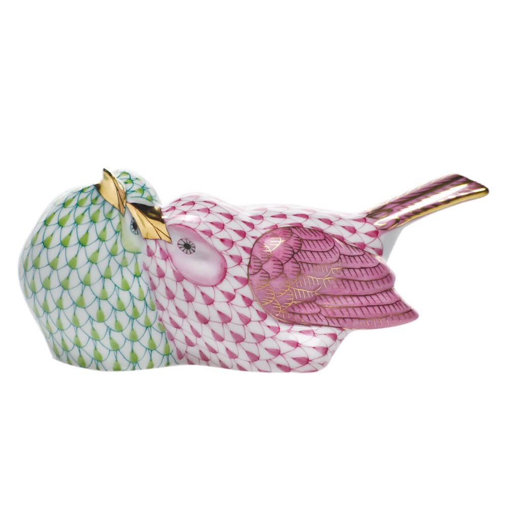 Key Lime-Raspberry fishnet Love Birds Figurine figurine, hand-painted Herend porcelain with 24k gold accents