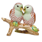 Love Birds on Branch Figurine in hand-painted Rust porcelain by Herend of Hungary