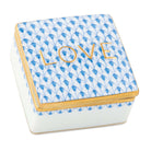 Blue fishnet Love Box figurine, hand-painted Herend porcelain with 24k gold accents