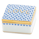 Hand-painted Herend Love Box in Sapphire fishnet porcelain on a white background
