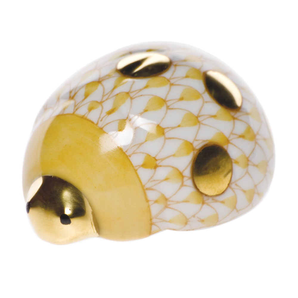 Butterscotch fishnet Lucky Ladybug Figurine figurine, hand-painted Herend porcelain with 24k gold accents